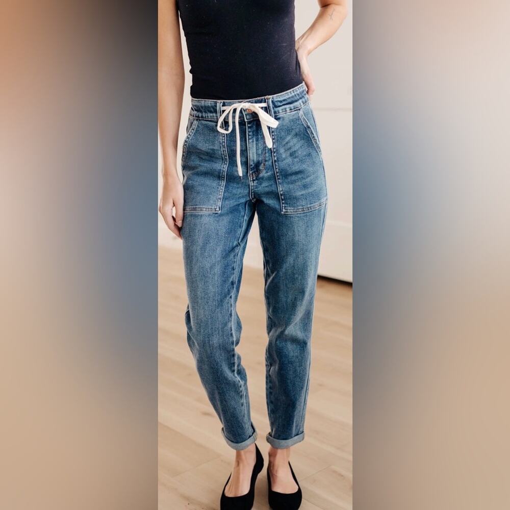 Judy Blue Straight Leg Paxton Joggers Jeans with Tie Detail 5/27 - Picture 3 of 11